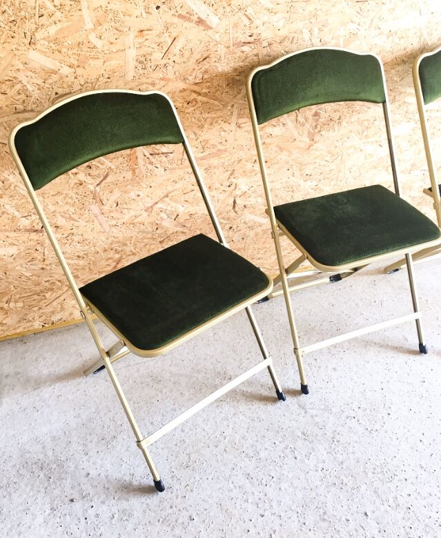 Lot of 4 golden folding chairs green velvet