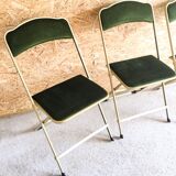 Lot of 4 golden folding chairs green velvet