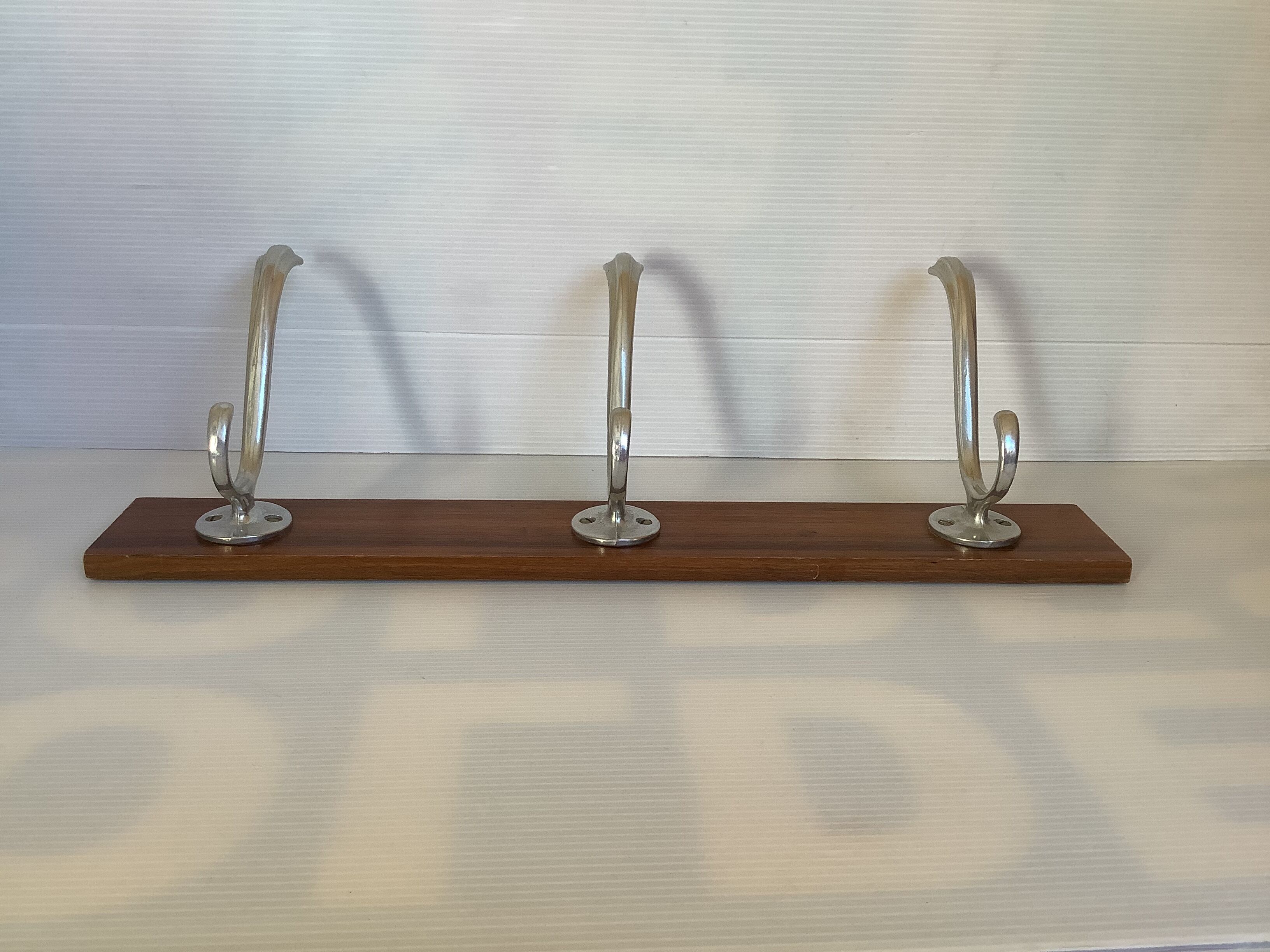 Old coat rack wood aluminum 3 hooks