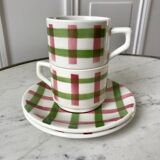 Duo of coffee cups and sub-cups Scottish / Vichy pattern 50s