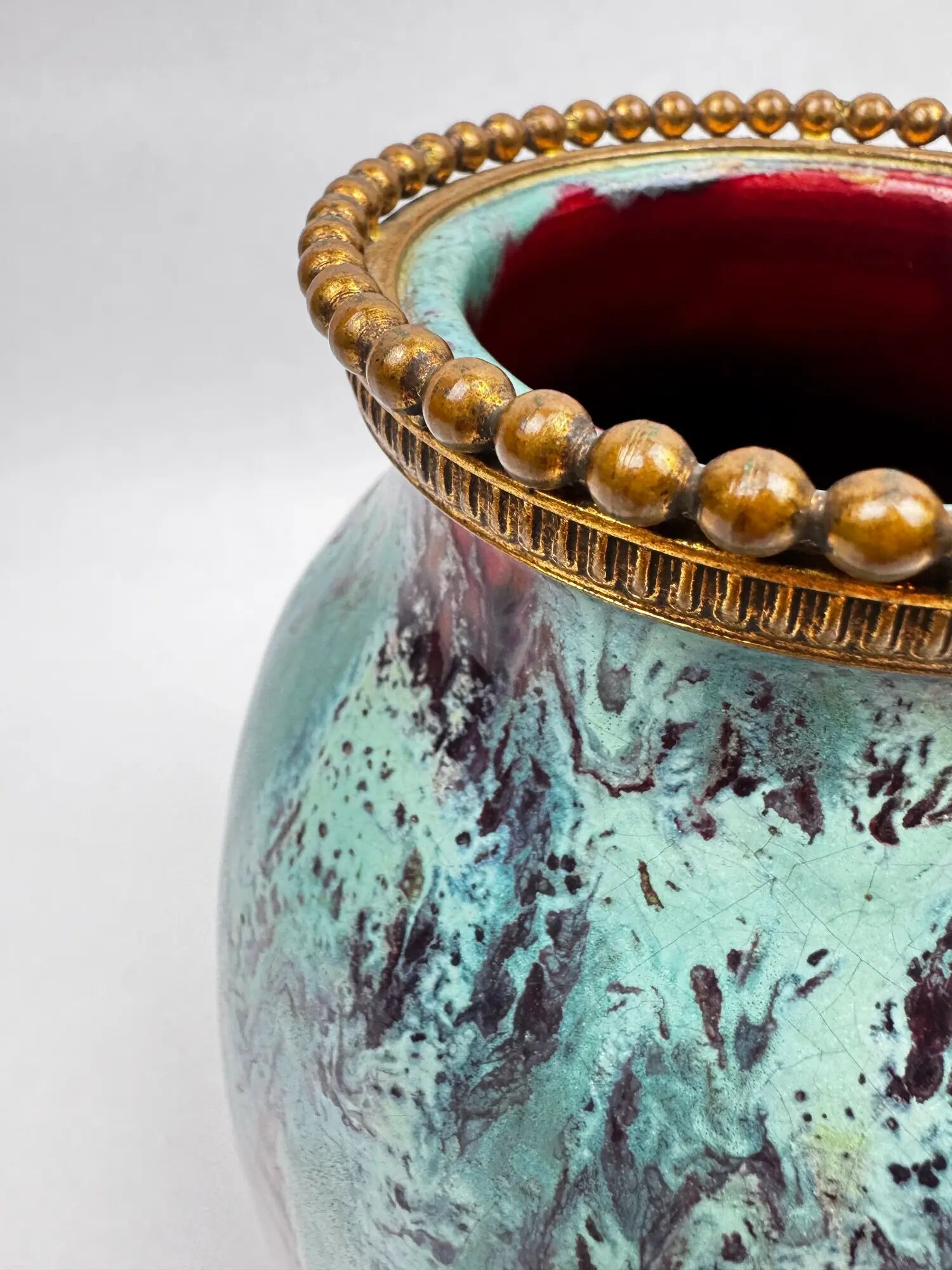 Vase CAB (Ceramics of Art from Bordeaux), turquoise green and red glaze.