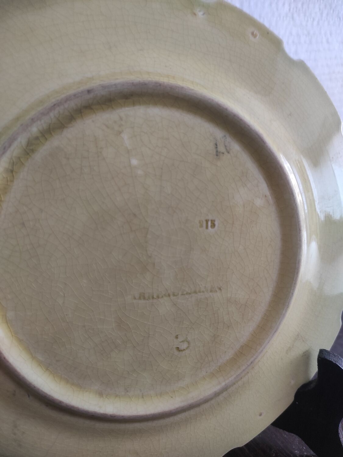French majolica plate - Slip - XIX th - Pattern Raisin, vine - Sarreguemines