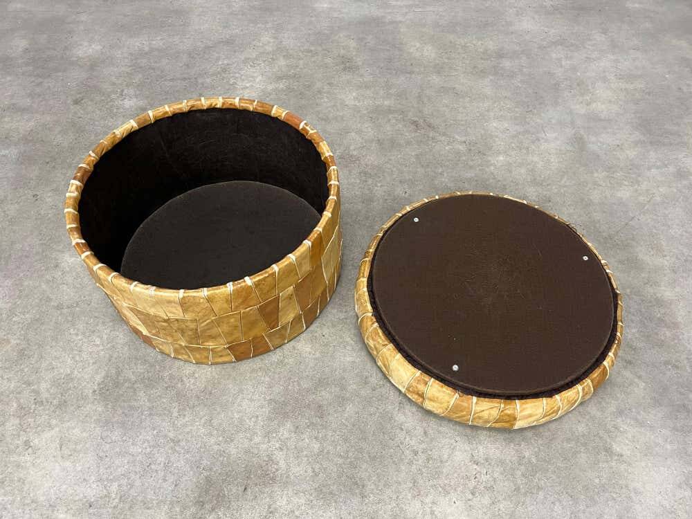 Patchwork leather storage pouf by De Sede, 1970s.