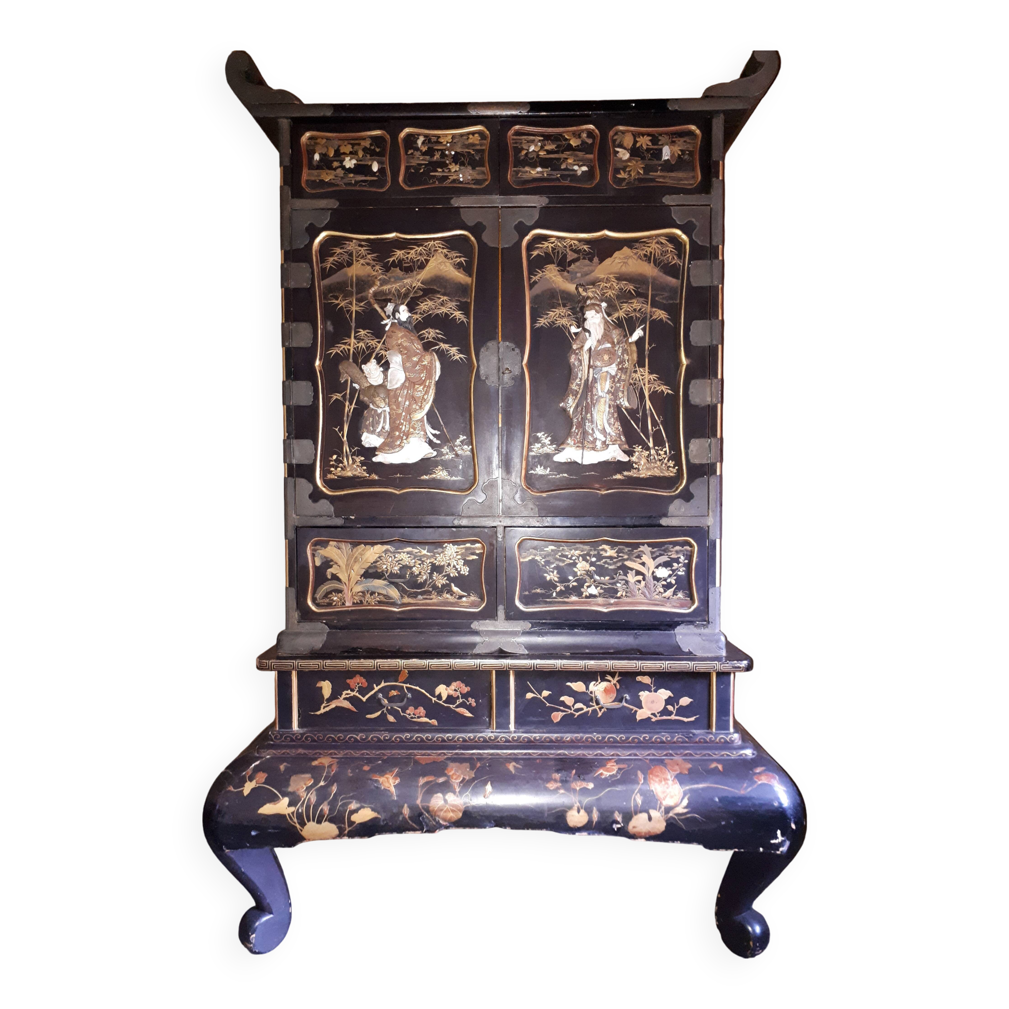 Japanese Lacquer and Shibayama Cabinet, Meiji Period Japan