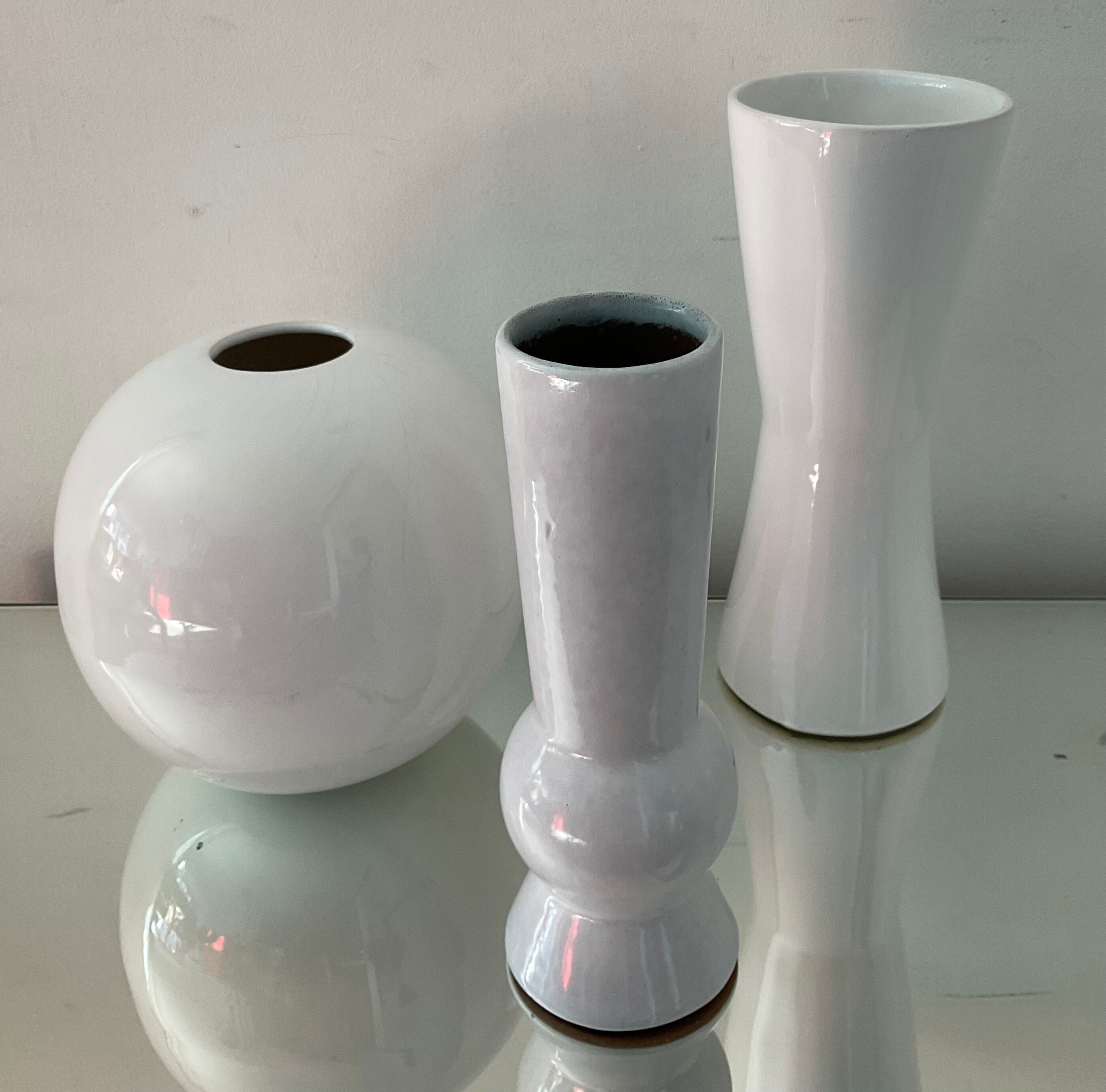 Trio of vintage ceramic vases white 60s-70s