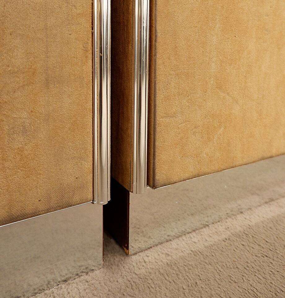 Pair of Guido Faleschini brown suede and metal wardrobes - 1960s