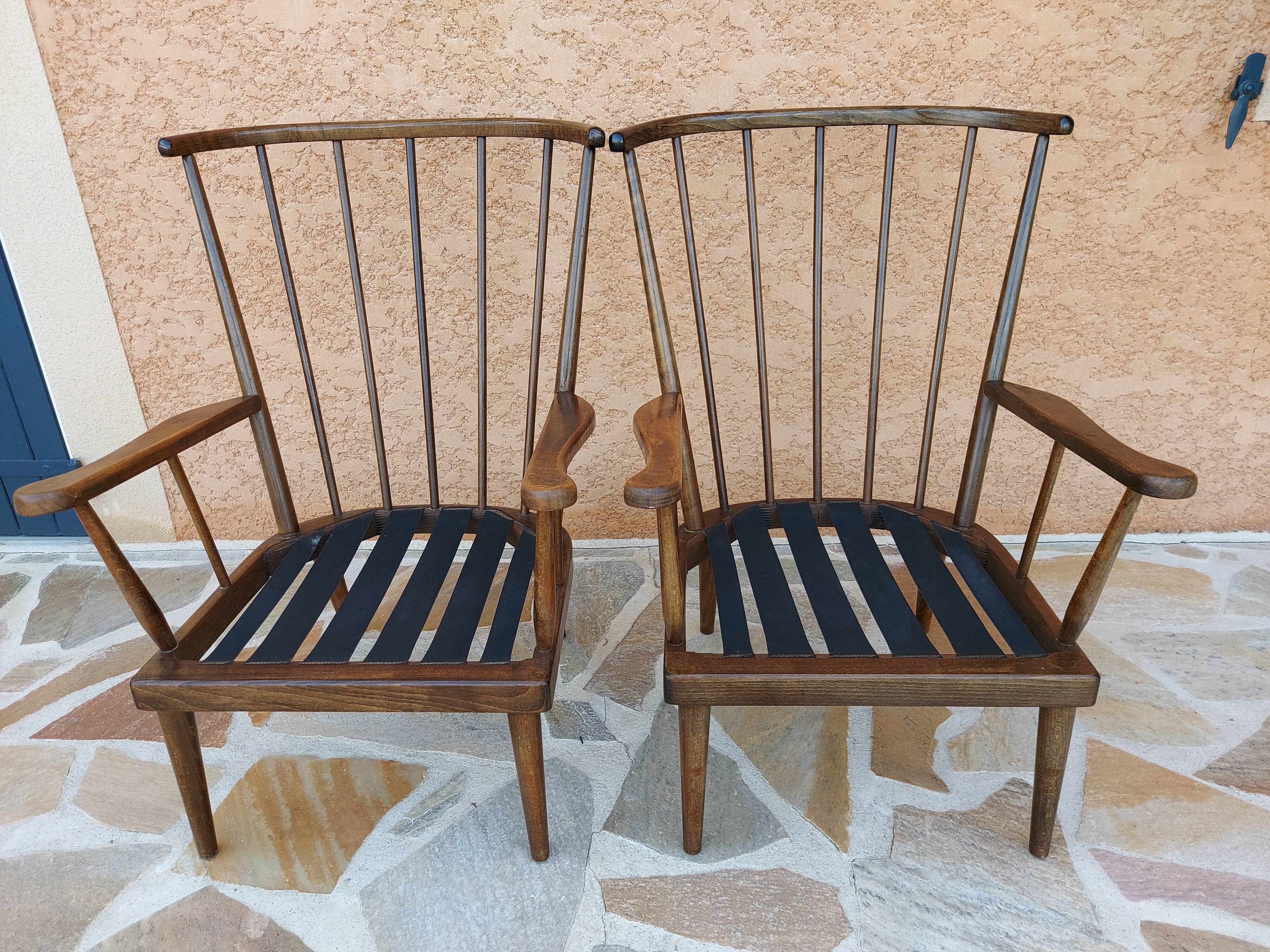 Pair of Baumann fan lounge chairs vintage 1965