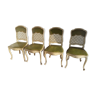 Set de 4 chaises Louis XV cannées cuir vert