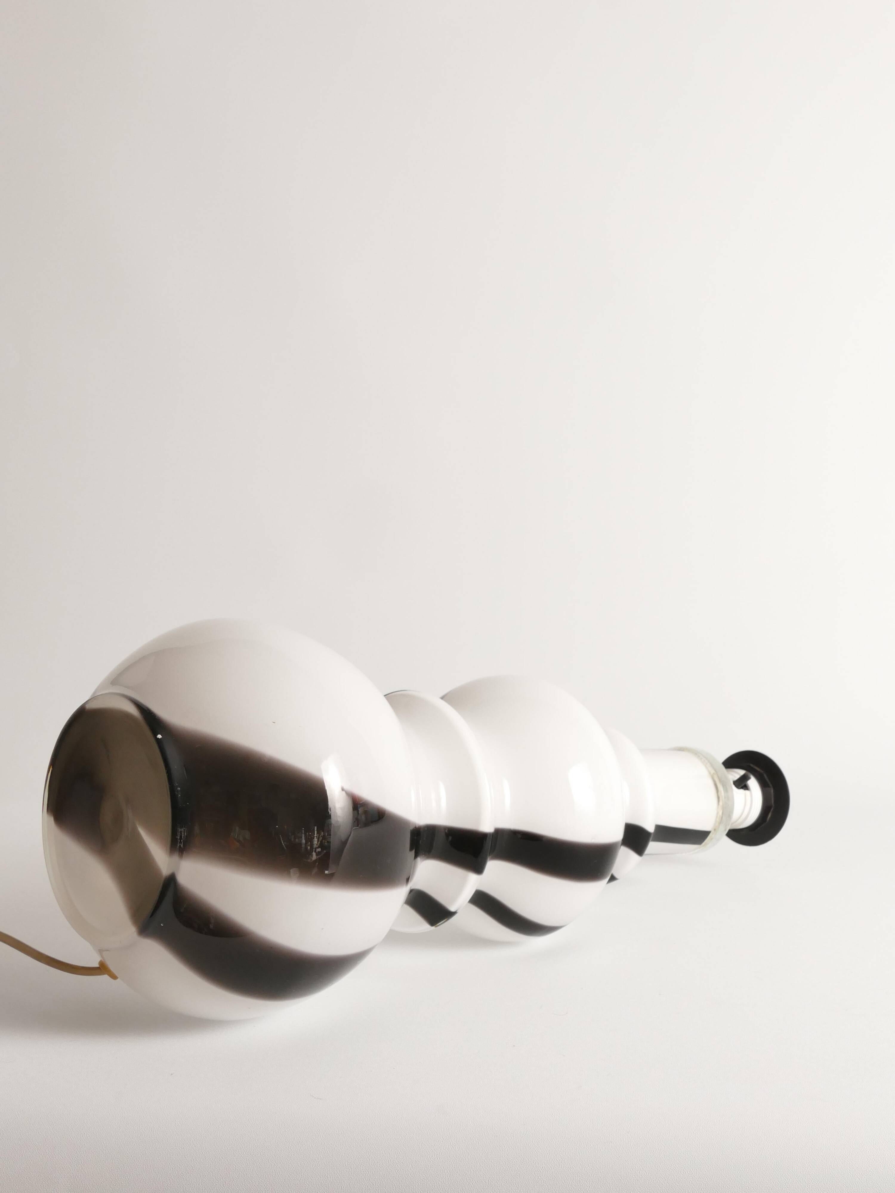 Sculptural Art Glass Murano Style Table Lamp, Black & White, 1960s