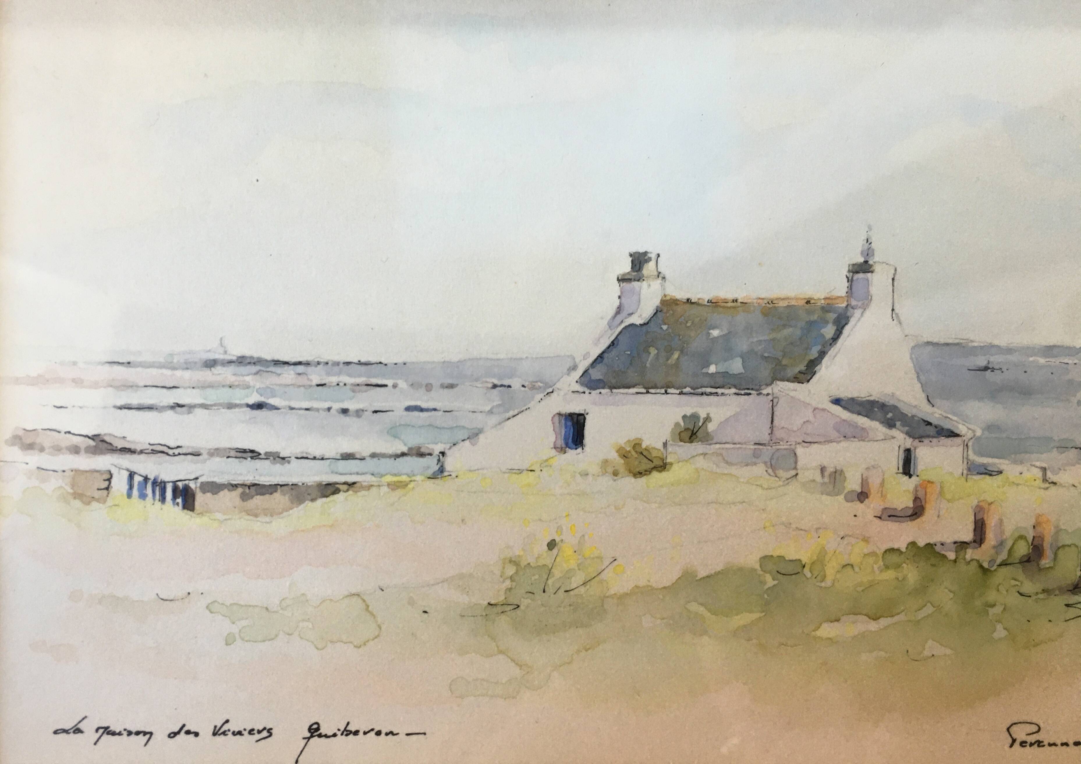 Painting watercolor "the house of viviers" quiberon signed & frame