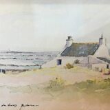 Painting watercolor "the house of viviers" quiberon signed & frame