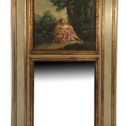 Trumeau in green lacquered wood, gold rechampi Louis XVI style, Nineteenth