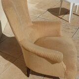 Old bergère upholstered in beige velvet – Firm back and seat