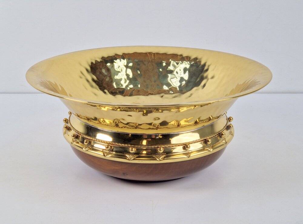 Vintage Valenti Gold Plated Centerpiece Bowl on Walnut Base, 1990s