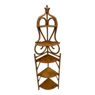Magnificent 1960s French rattan corner shelf.