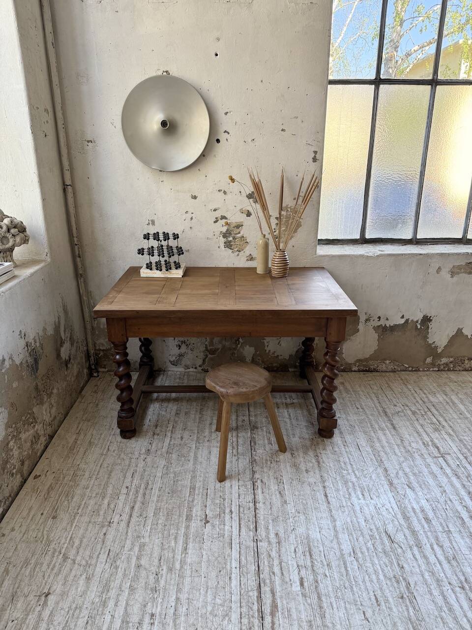 Paneled walnut desk with turned legs, 1900