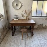 Paneled walnut desk with turned legs, 1900