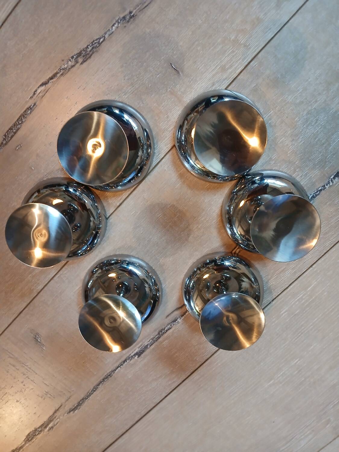 6 antique stainless steel ice cream cups