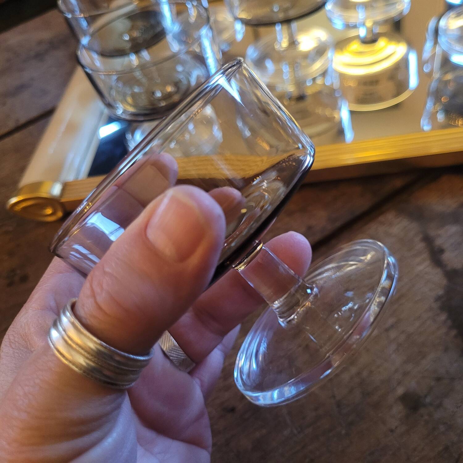 Set of 8 smoked and clear glass cups from the 70s, 80s.