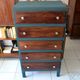 Chiffonnier vintage chêne commode vert anglais