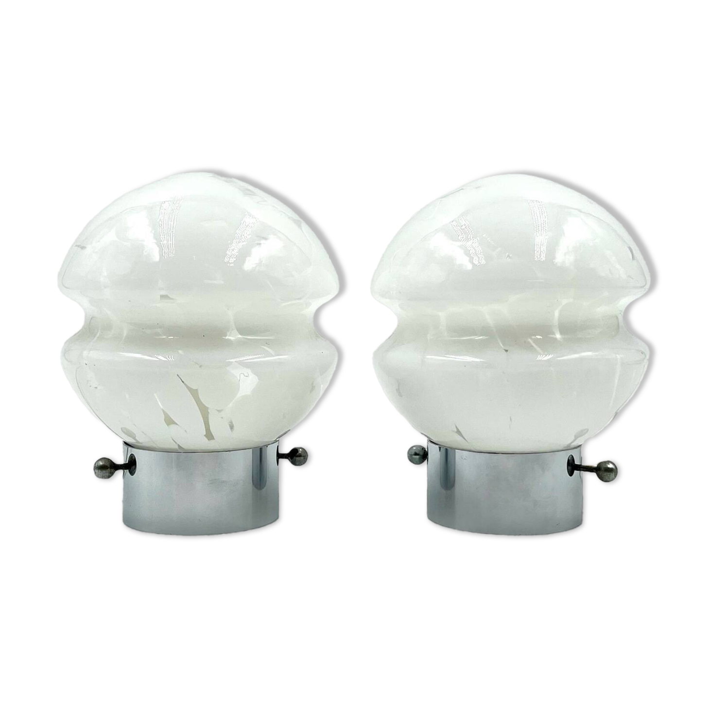 Vintage 70s Glass Table Lamps – White Glass with Metal Stand, Set of 2