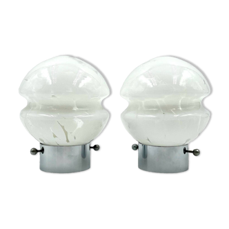 Vintage 70s Glass Table Lamps – White Glass with Metal Stand, Set of 2