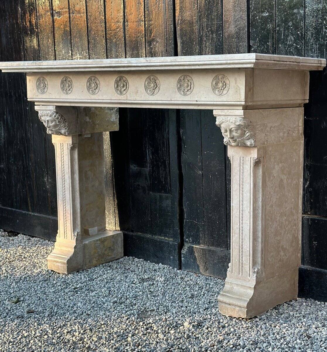 Neo-Gothic style Lumel beige marble fireplace circa 1880