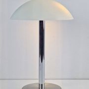 Mid-Century Mushroom Table Lamp in Sandblasted Glass, Stainless Steel & Chrome, 1960s