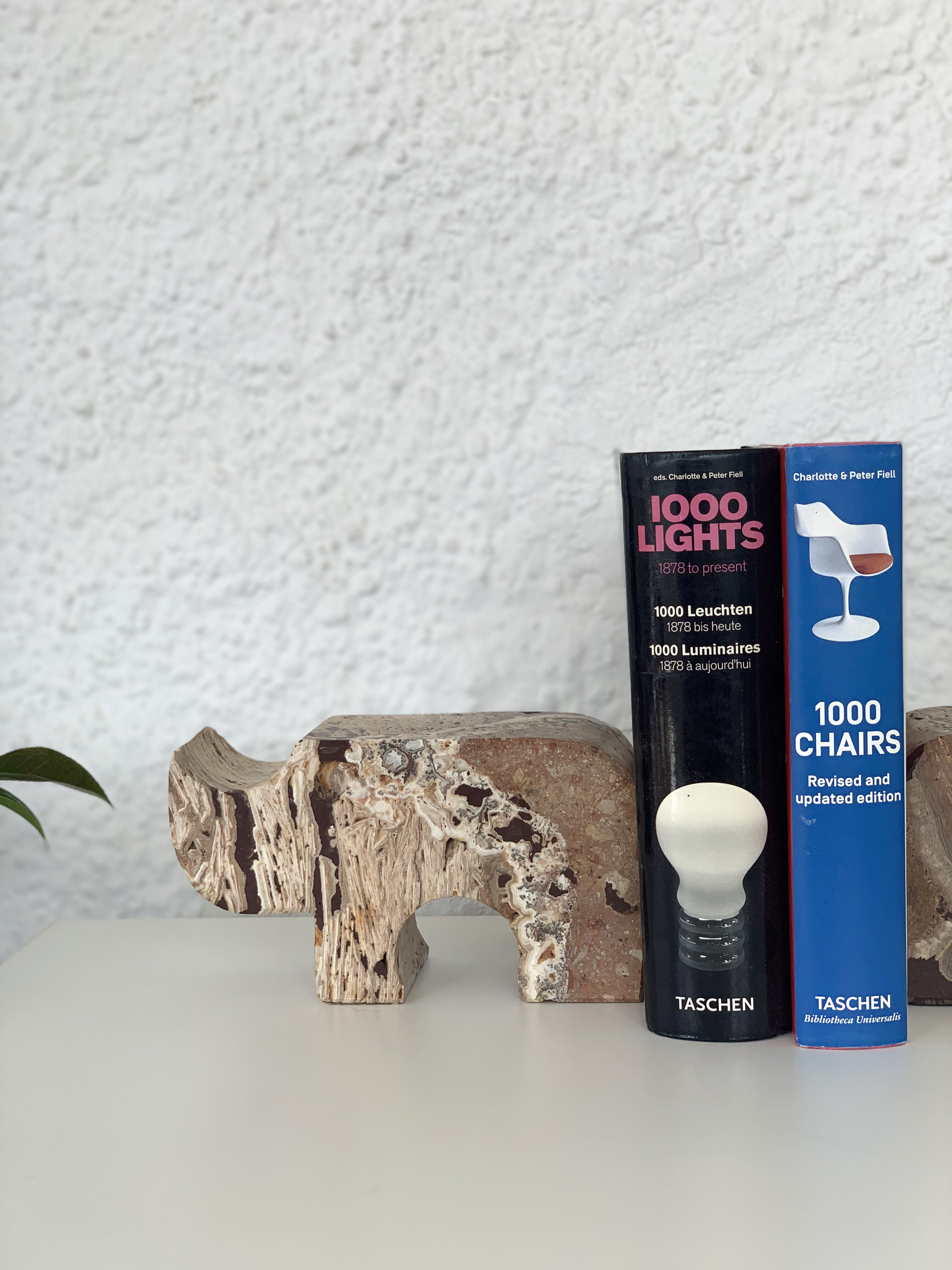 Pair of travertine rhinoceros bookends by Fratelli Mannelli, 1970s