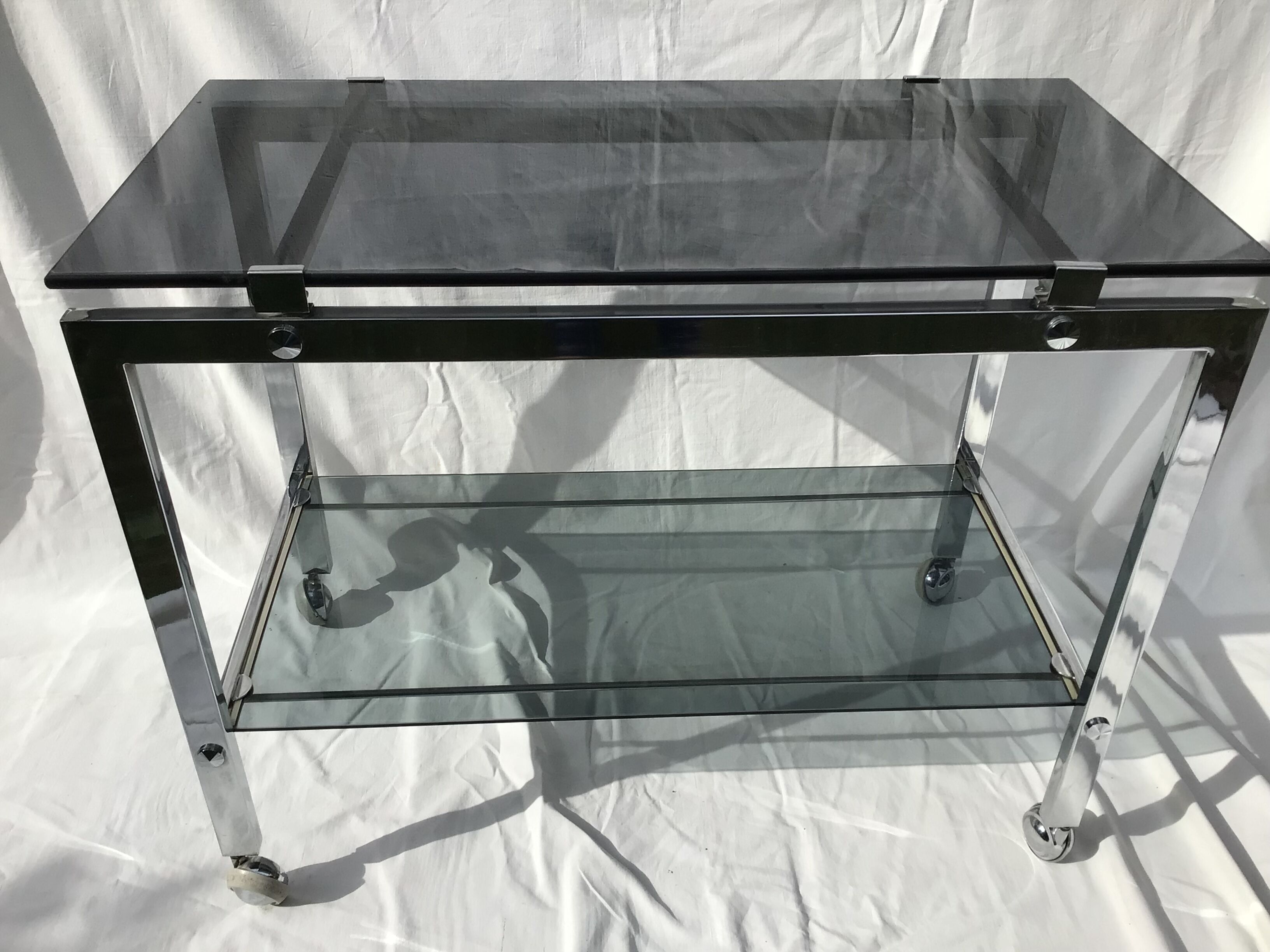 Rolling service chrome smoked glass dark grey