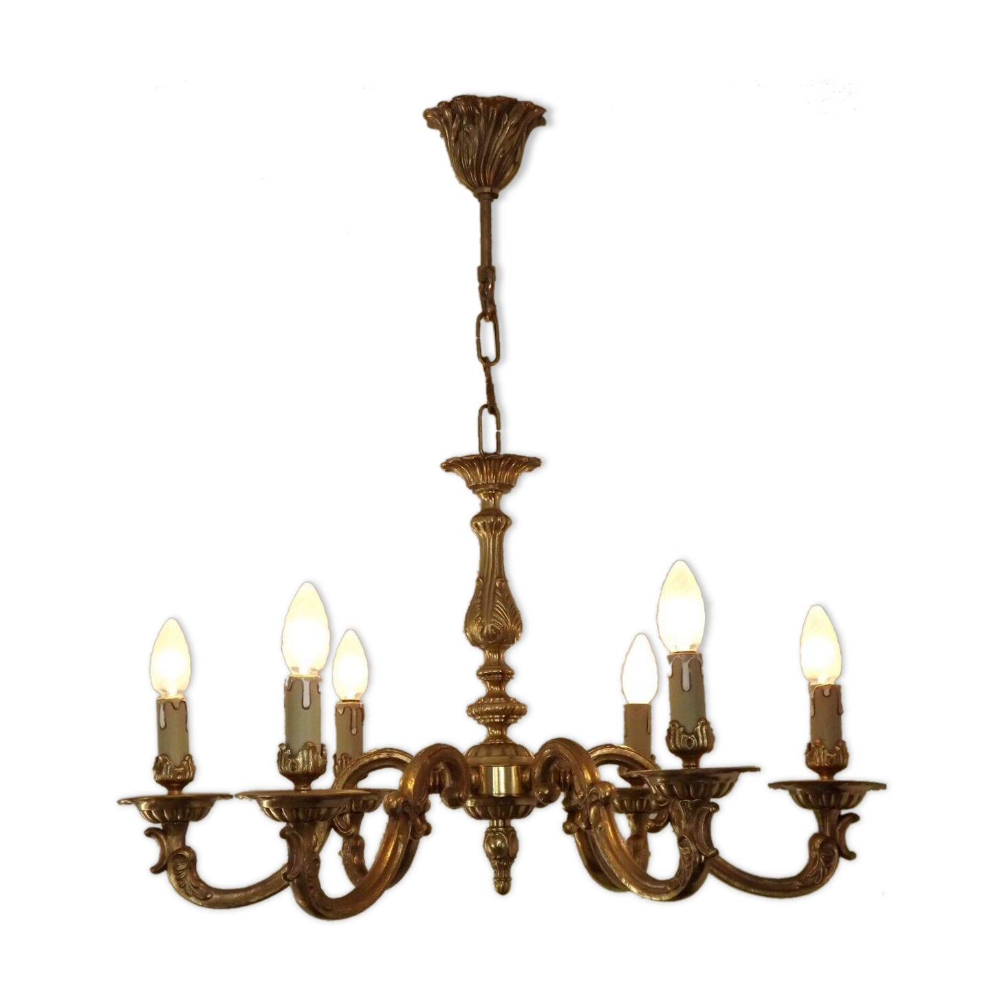 Stunning French Antique Art Nouveau Quality Bronze 6 Light Chandelier 3899