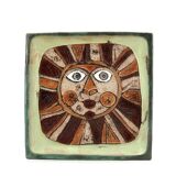 Square ceramic catchall by Roland Zobel, sun design, 1970s.