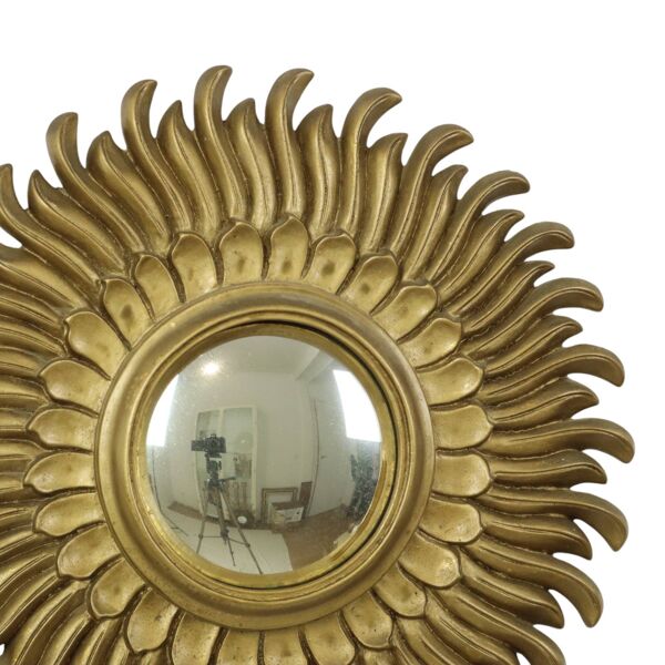 Miroir soleil vintage Miroir en forme de soleil Convexe en résine dorée 42 cm
