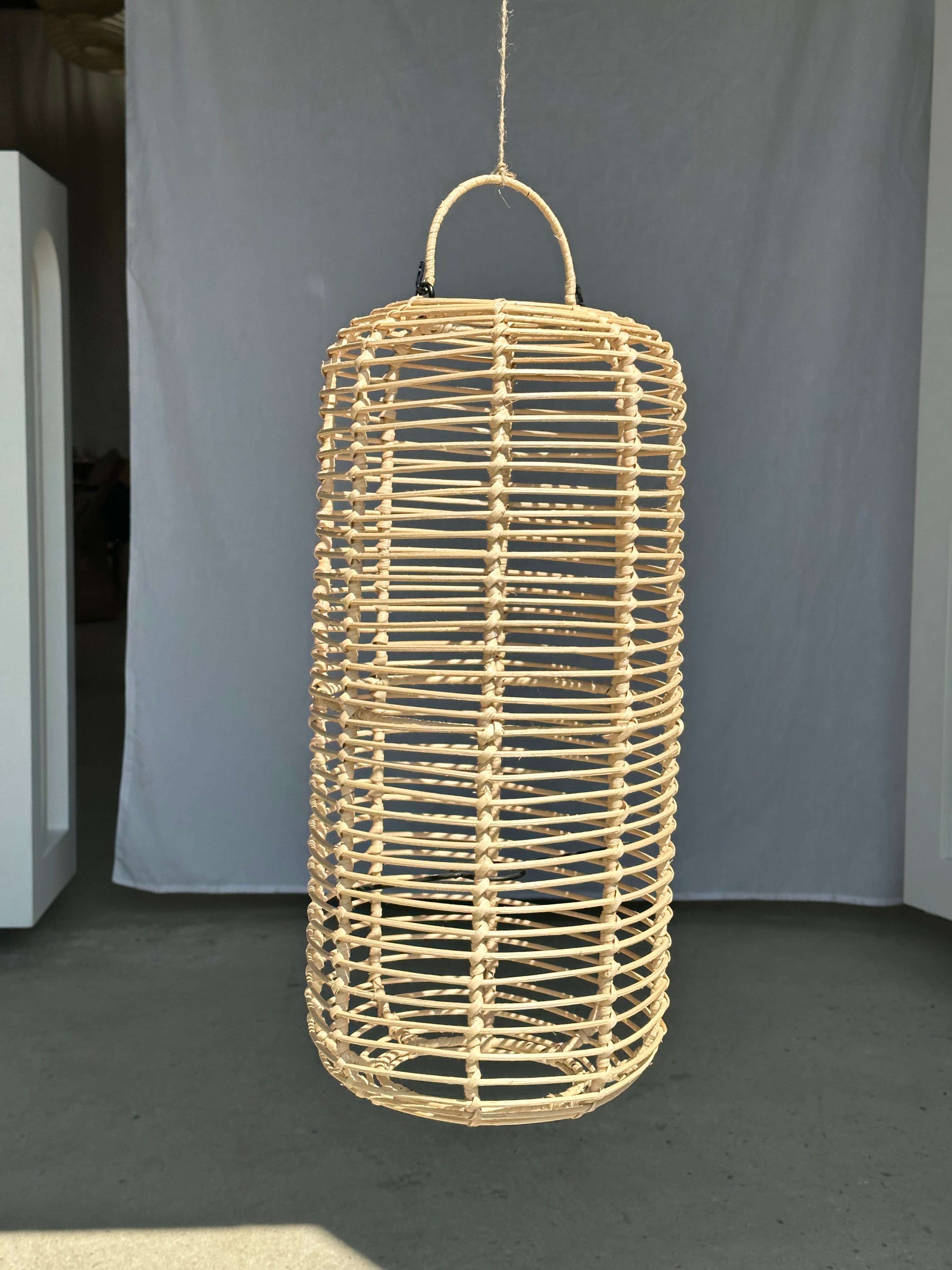 Large lantern-shaped rattan pendant lamp H50 D24