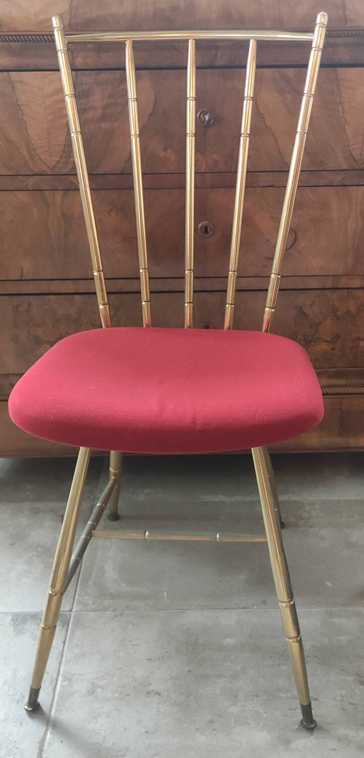 Chaise vintage design métal doré décor bambou