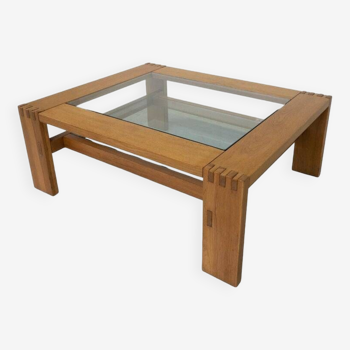 Mid-Century Modern Coffee Table by Guiseppe Rivadossi, Wood and Glass, Italy, 1970s