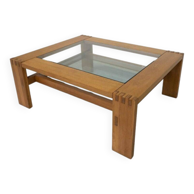 Table basse moderne du milieu du siècle par Guiseppe Rivadossi, bois et verre, Italie, années 1970