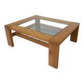 Table basse moderne du milieu du siècle par Guiseppe Rivadossi, bois et verre, Italie, années 1970