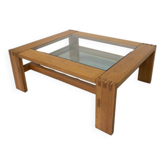 Mid-Century Modern Coffee Table by Guiseppe Rivadossi, Wood and Glass, Italy, 1970s