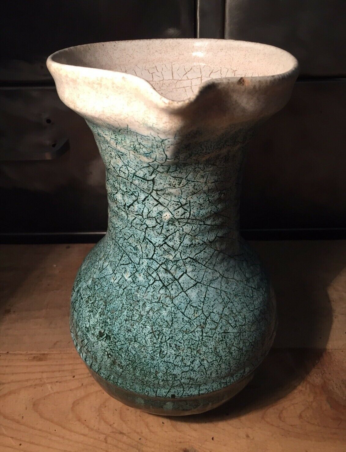 Ceramic pitcher Accolay cracked green