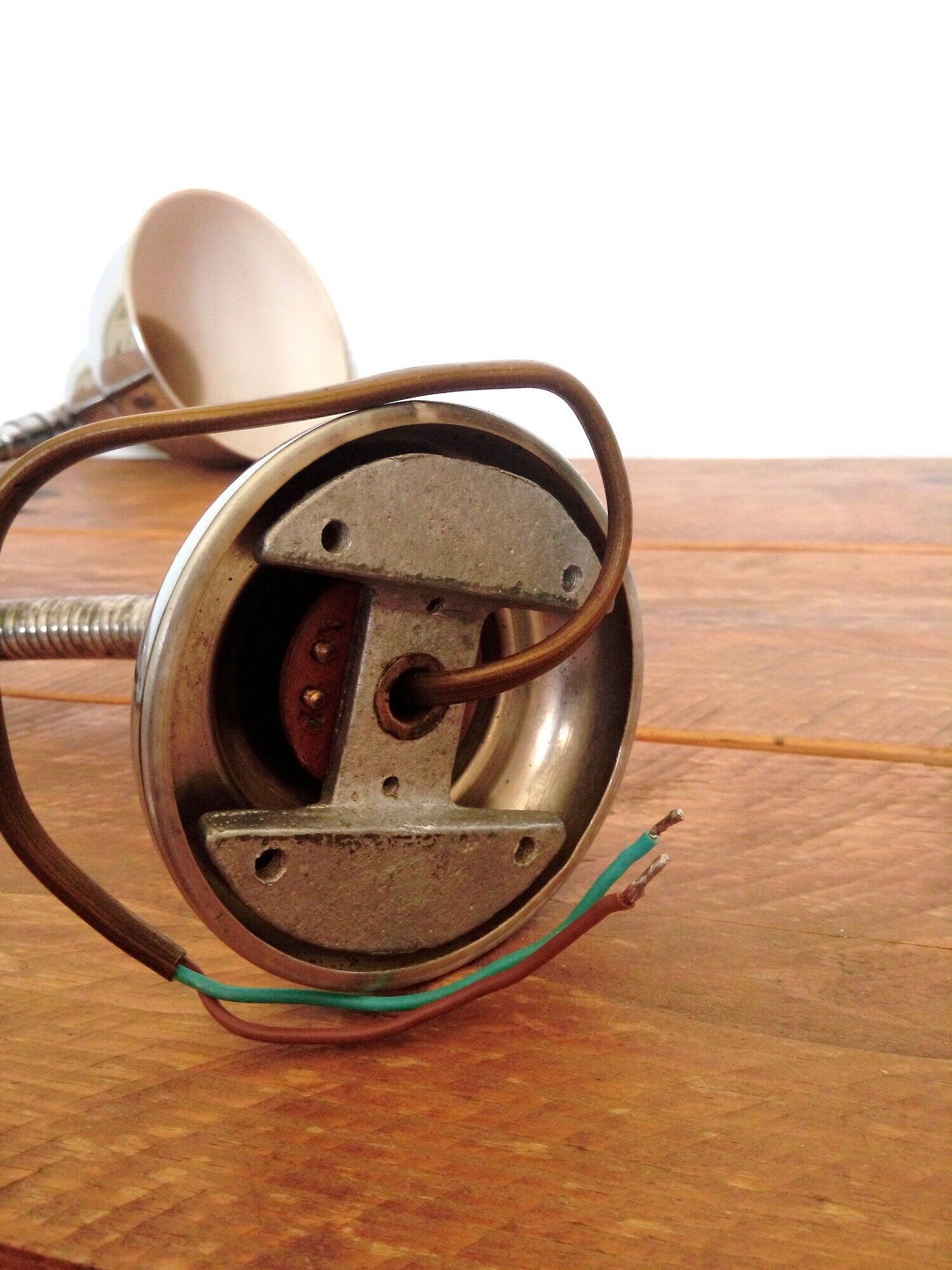 Old Elau workshop lamp / wall lamp (Joseph Laurent) in chromed metal, 1950s