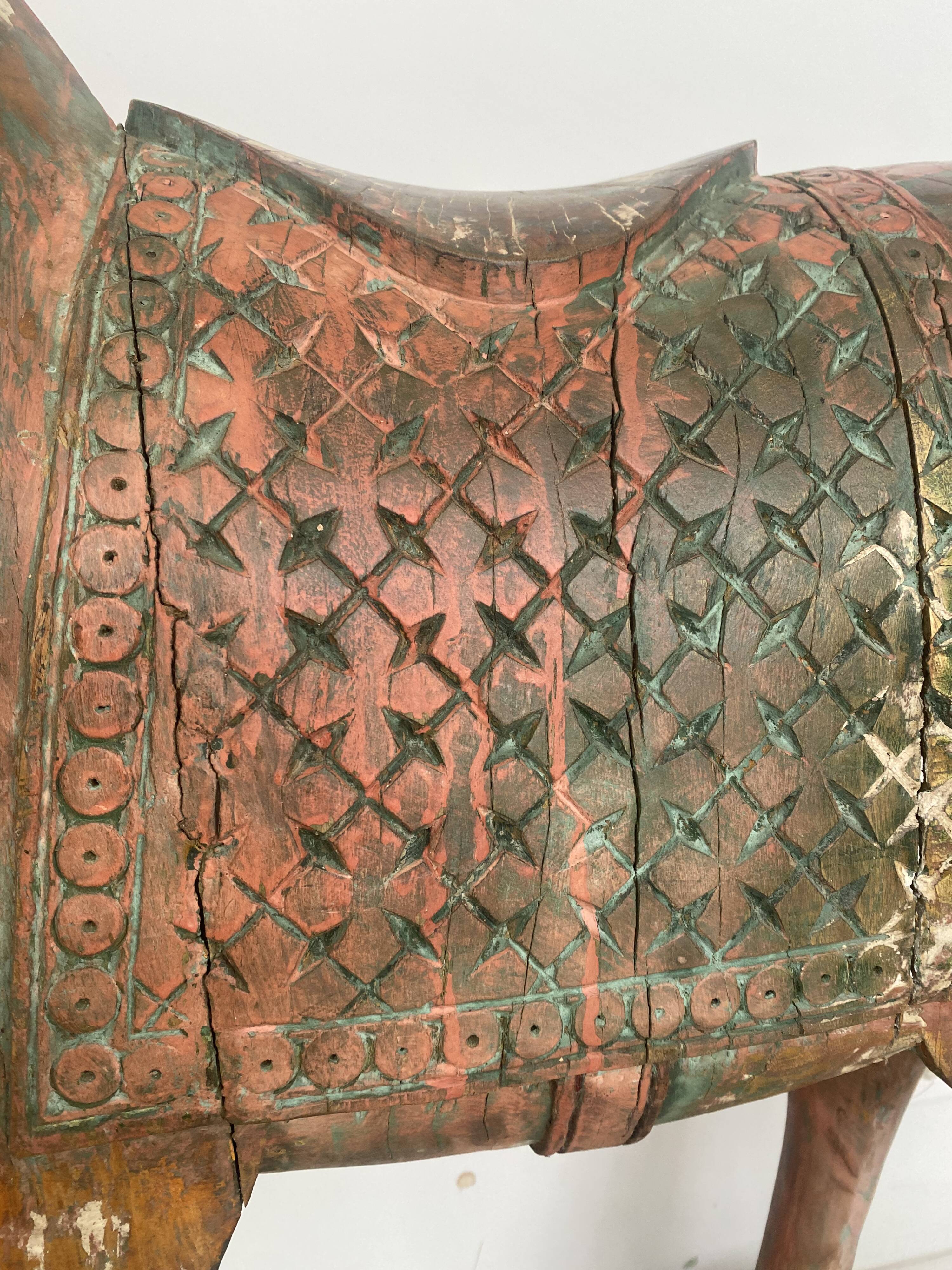 Indian temple horse in polychrome wood
