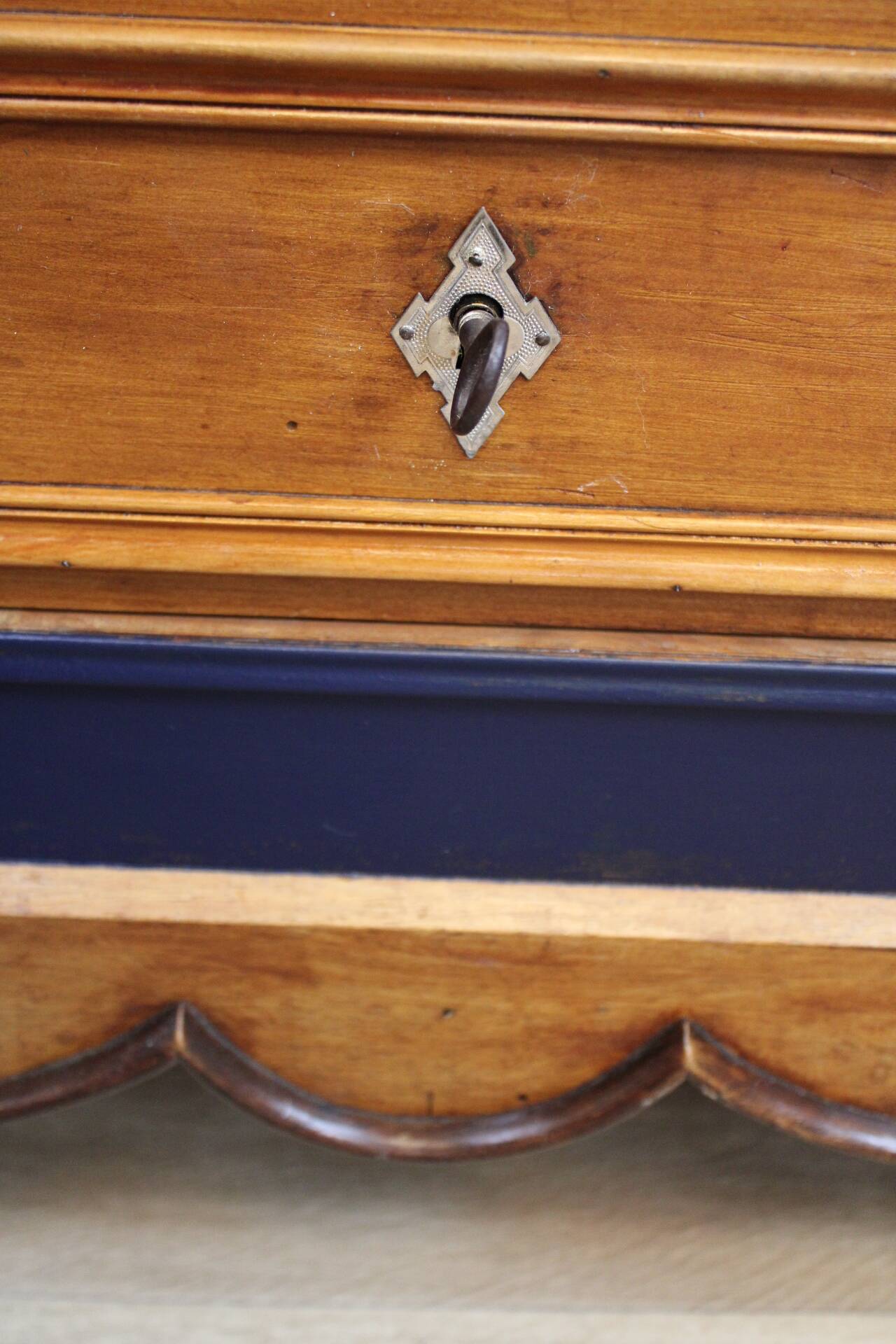 Chest of drawers in oak and gray marble, France 19th century
