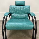 Postmodern design armchair and ottoman, 80s leather