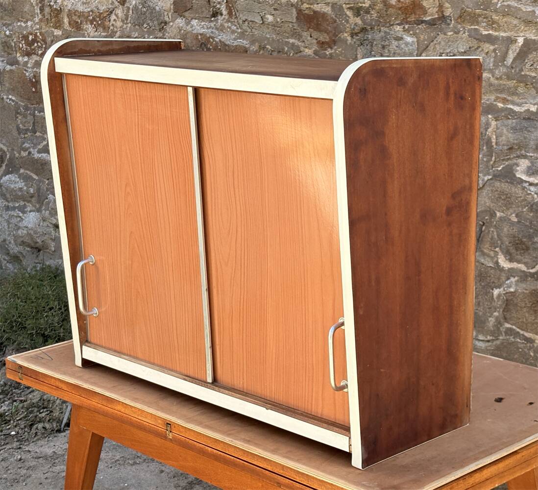 Modernist mural placard from the 1950s – sliding doors, workshop spirit