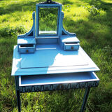 Former hairdresser - blue painted wood toilet table