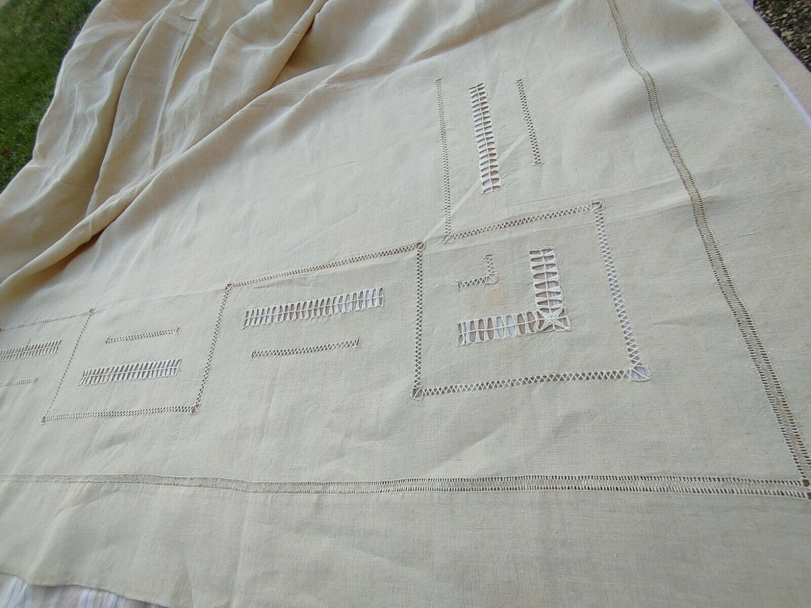 Old great days sheet & returns ecru linen canvas - (circa 1900) never used 228 x 290 cm