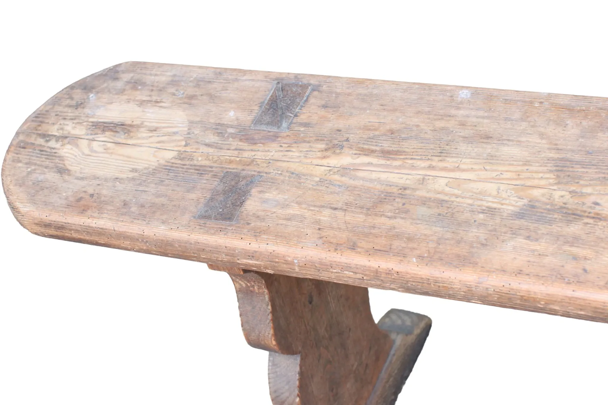 Long French wabi-sabi bench in weathered pine – circa 1900