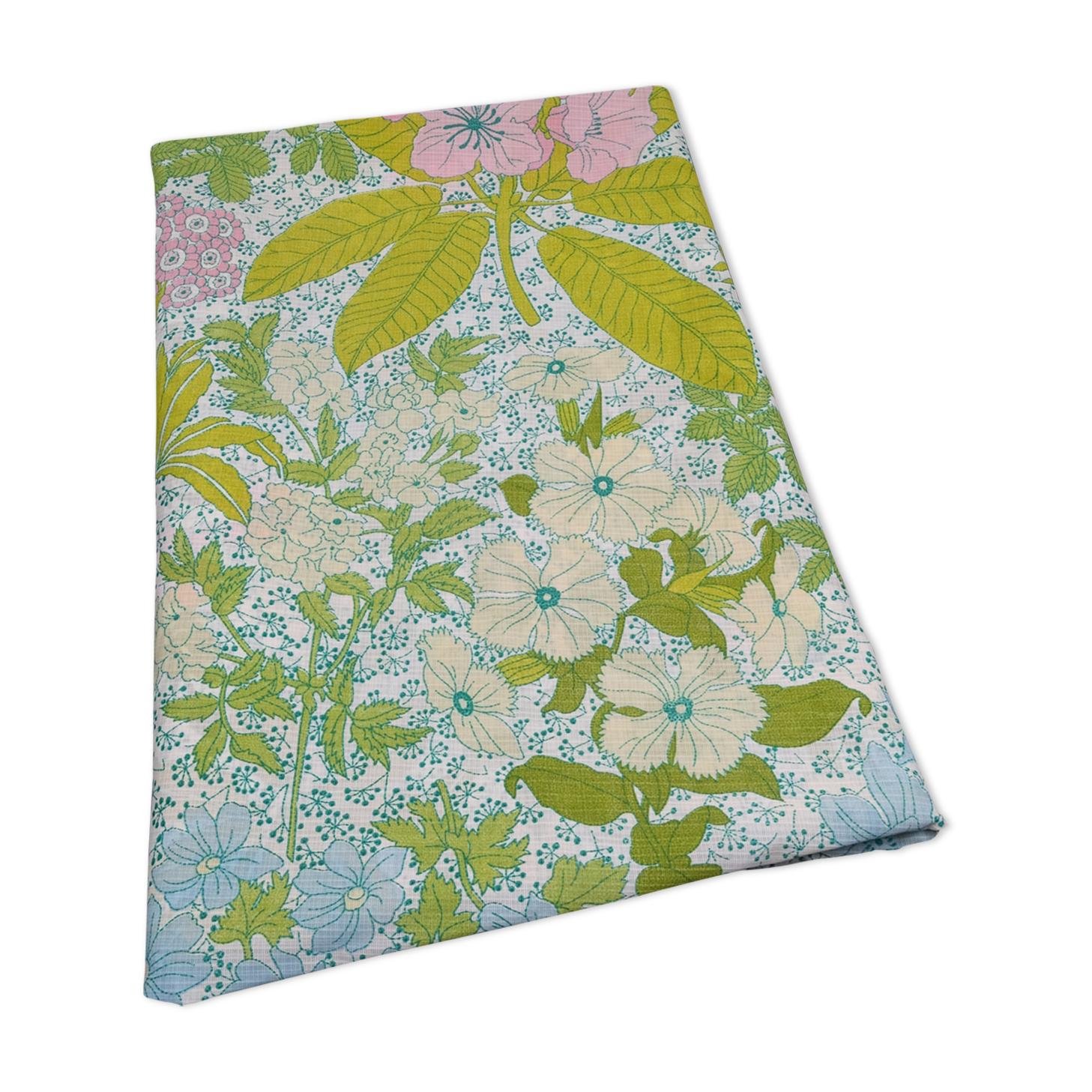 Nappe ronde à décor de fleurs vers 1970