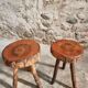 Vintage wooden tripod stools, set of 2, France 1960s